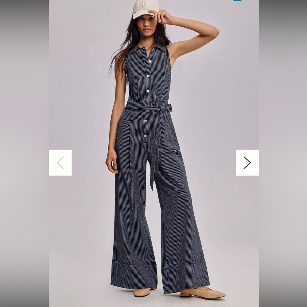 Anthropologie Maeve Jumpsuit preppy navy striped old money nautical coastal